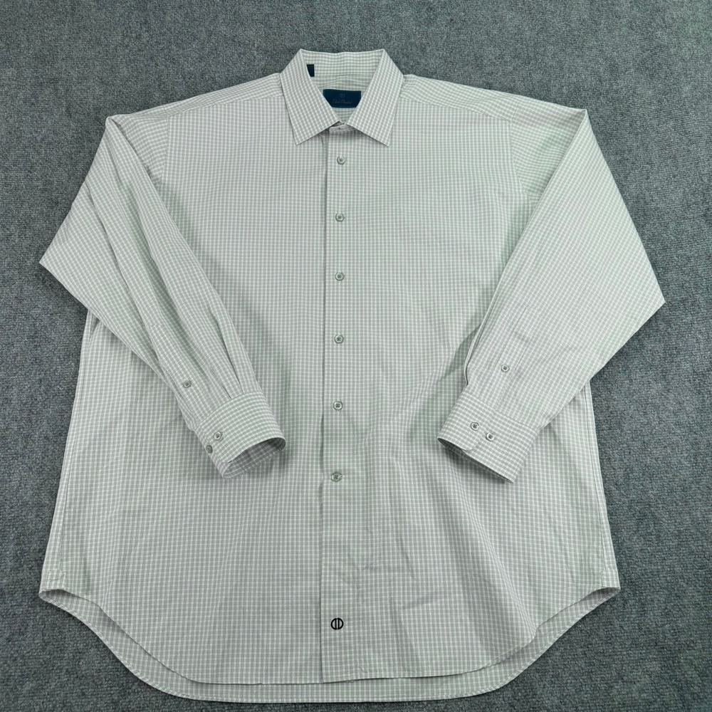 David Donahue Shirt Mens 18 34/35 Gray Plaid 100% Cotton Long Sleeve Button Up